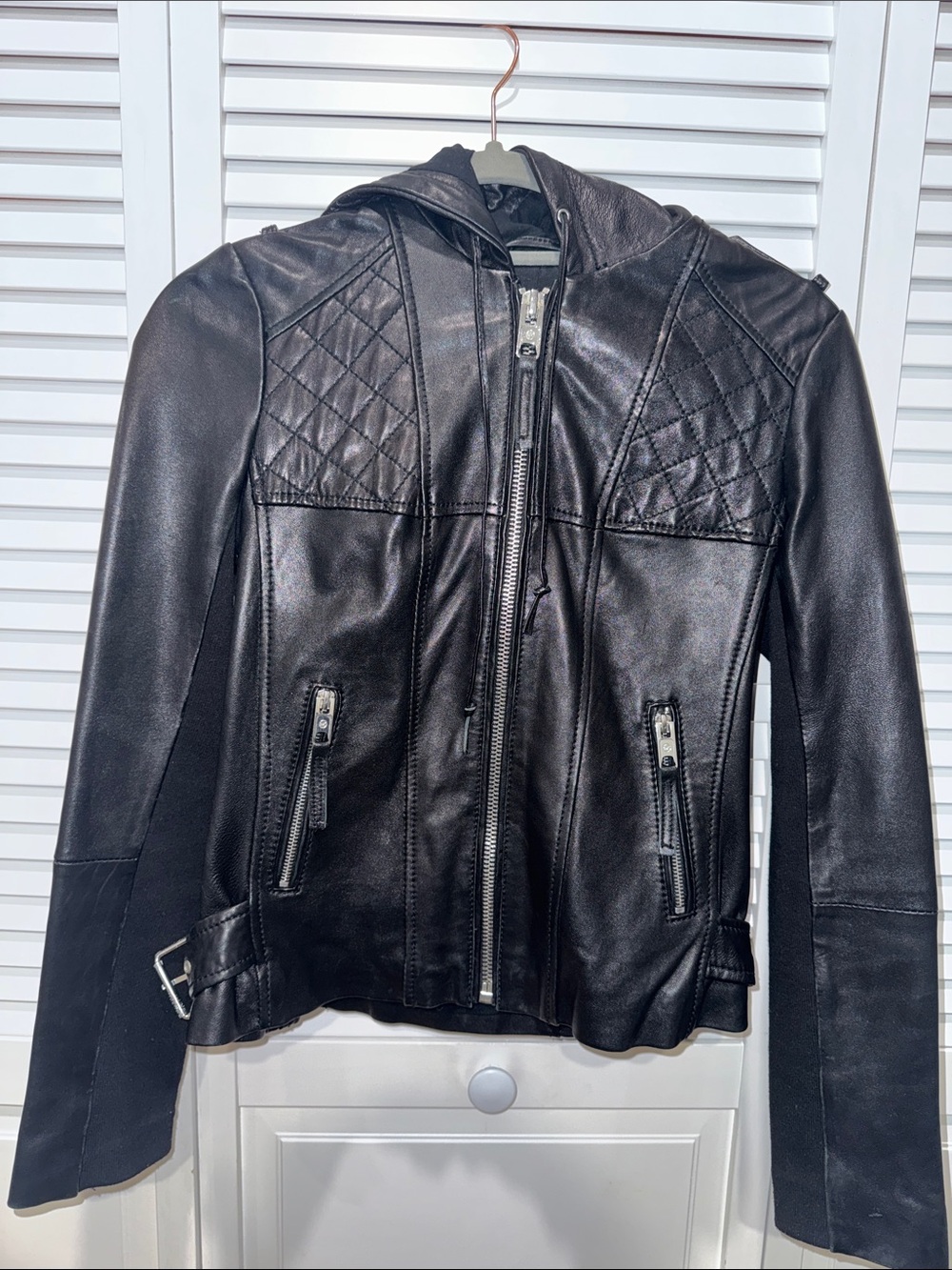 MICHAEL Michael Kors Black Quilted Leather Hooded Jacket